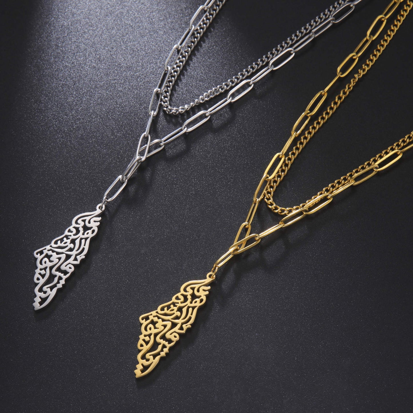 Palestine layered calligraphy necklace